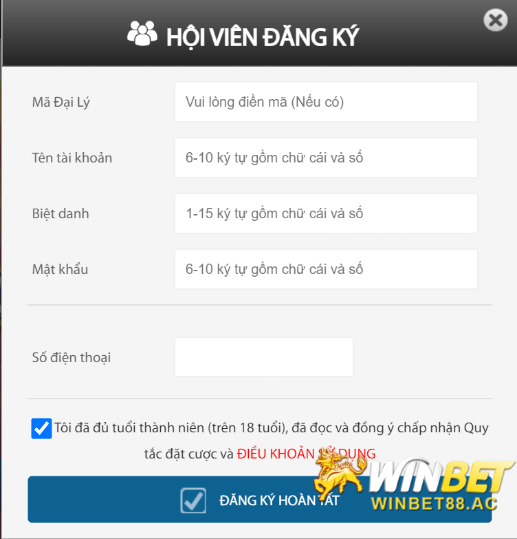 Hướng dẫn đăng ký tài khoản Winbet 