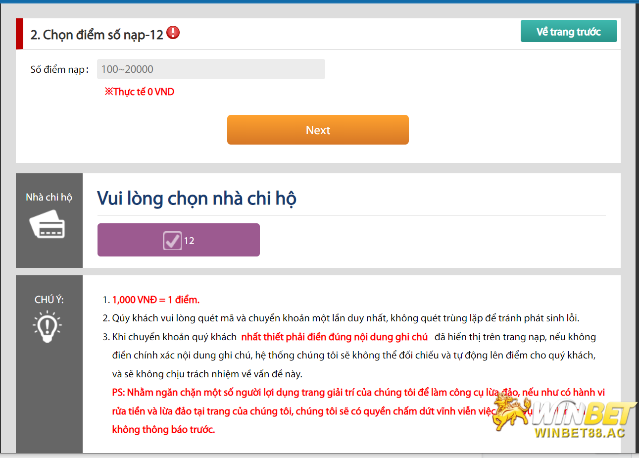 Nạp tiền qua ví điện tử Momo tại Winbet