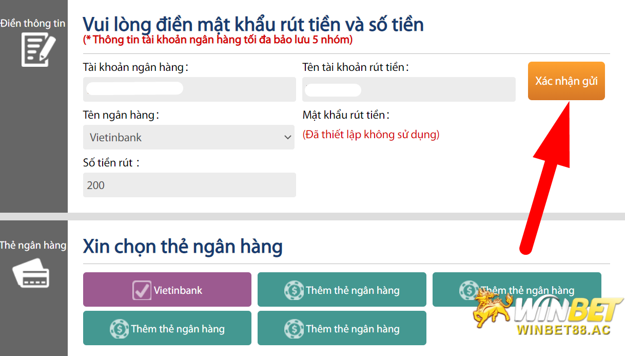 Người chơi nhấn nút "xác nhận gửi" để hoàn tất giao dịch