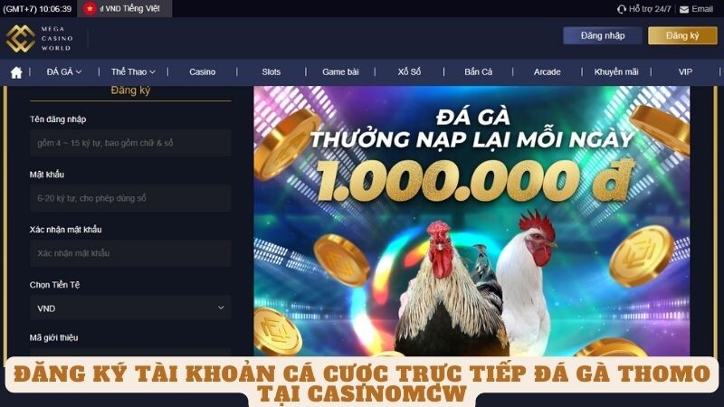 Hướng dẫn đăng ký tài khoản cá cược trực tiếp đá gà thomo tại casinomcw